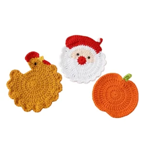 Handmade Amigurumi Holiday Coaster Set Cute Seasonal Table Decor Gift for Home & Cafe