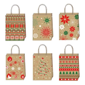 Handmade Christmas Paperboard Gift Bags with Lamination and Handle for Holiday Packaging Customizable Goody Bags