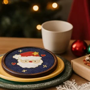 Handmade Cloisonne Coasters with Christmas Design Festive Enamel Tableware for Home Bar Luxury Xmas Coaster Set Custom