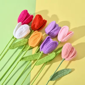 Handmade Cotton Tulip Knitted Flowers Eco Friendly Home Living Room Decoration Festival Graduation Chinese New Year Christmas