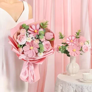 Handmade Crochet Bouquet Realistic Roses for Wedding Home Decor Gift