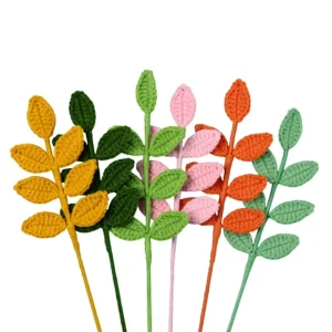 Handmade Crochet Four Seasons Leaf Ornaments Yarn Faux Foliage Stems for Home Vase Arrangements DIY Floral Decor