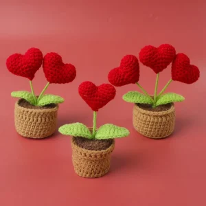Handmade Crochet Heart Potted Plant Decor in Romantic Pastoral Style for Best Friends Anniversary Gift Unique Birthday