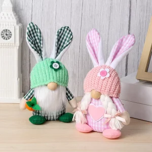 Handmade Cute Pink or Blue Fabric Gnome Rabbit Plush Doll Easter Party Decoration & Home Decor