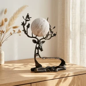 Handmade Dark Bronze Natural Marble Alloy Reindeer Table Decor Centerpiece for Modern Holiday Decoration Luxurious Seasonal