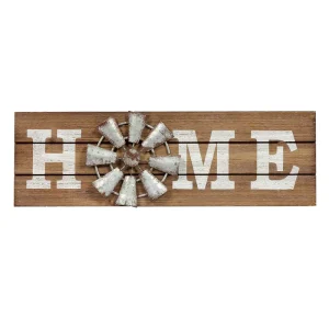Handmade Decorative Custom Tabletop Wall Decor Hanging Farmhouse Rustic Wooden Sign with Metal Windmill Wood Signs Home Decor
