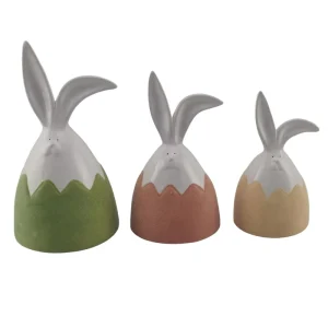 Handmade Easter Rabbit Decoration Flocking Surface Ceramic Rabbit Figurines Porcelain Rabbits