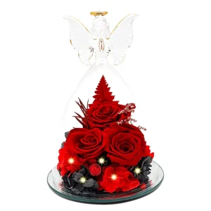 Handmade Eternal Flower Glass Cover Tanabata Archangel for Valentine’s Day Christmas Graduation Preserved Decoration Gift