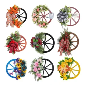 Handmade Festive Wooden Roulette Wheel Wreath Christmas Door Hanging Decorations Pine Cone Garlands Wreaths
