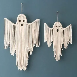 Handmade Halloween Ghost Wall Hanging Decoration for Party Festival Scene Setup Beige Ropes Weave Tassel Pendants