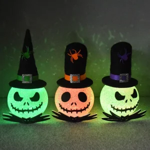 Handmade Halloween Party Table Ornaments Color Changing Light up Gnome Halloween Decorations Skeleton Doll