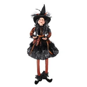 Handmade Hot Selling Orange Witch Dolls Figurines with Black Cap Fabric+Hard Plastic Indoor Halloween & Festival Decor