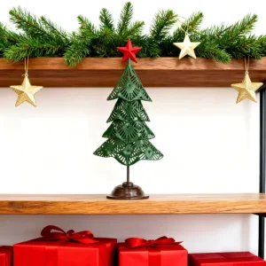 Handmade Iron Vertical Art Deco Christmas Tree Ornament Creative Metal Seasonal Decor