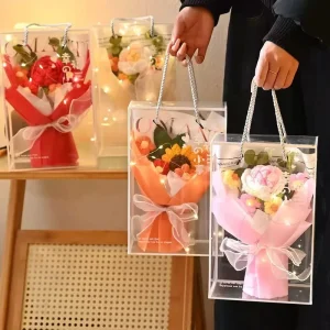 Handmade Knitted Crochet Flower Bouquet Box Gift to Girlfriend Mom Women for Valentines Home Decor Wedding Crochet Bouquet