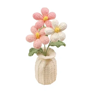 Handmade Knitted Potted Plant Crochet Frangipani Potted Plant Home Decoration Ornament Eternal Flower Creative Gifts