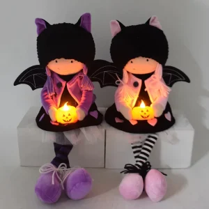 Handmade LED Halloween Party Decorations Shelf Decor Witch Black Cat Lighting Halloween Lovely Bat Demon Dolls