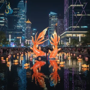 Handmade Outdoor Traditional Fish Lantern Durable and Anti-rust Festival Lantern for Theme Park Decorations