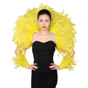 Handmade Real Feather Shoulder Cape Set with Wrist Cuffs for Carnival Costume Festival Party Stage Performance Outfit