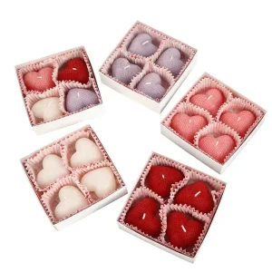 Handmade Set Of 4 Grid Heart Shaped Scented Aromatherapy Candles Colorful Home Photo Prop New Style Items