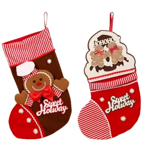 Handmade Soft Personalized Polyester 21″ Red White Striped Christmas Stocking Pair Gingerbread Man Decoration
