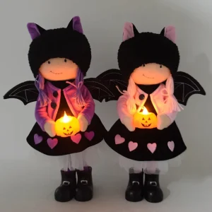 Handmade Spooky Bats Halloween Party Decorations Indoor Lovely Demon Lighting Halloween Witch Black Cat Dolls for Home
