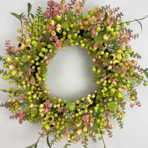 Handmade Spring Christmas Wreath with Starry Sky and Fruity Floral Decor Door Seasonal Decorative Plants for the Holidays
