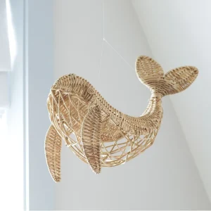 Handmade Woven Whale Rattan Wall Decor Boho Coastal Style Accent for Home Living Room Bedroom Nursery for Birthday Celebration