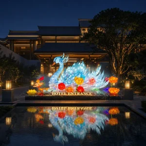 Handmade custom animal swan lanterns from Zigong China LED silk lanterns for decoration