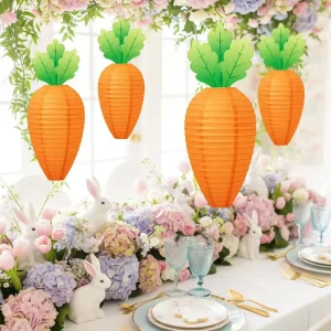 Hang paper lanterns and Easter carrot lanterns to decorate children’s birthday parties