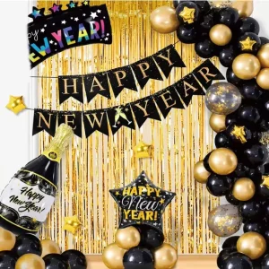 Hanging Chinese New Year Backdrop Banners Glittering Metallic Balloons Garland Arch Kit Gold Fringe Curtain New Year Eve