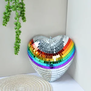 Hanging Colorful Disco Ball Heart Sparkling Waterproof Foam Glass Decoration for Valentine’s Graduation Festivals Unique Gift
