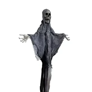 Hanging Ghost Skeleton Reaper with Grey Robe for Halloween Haunted House and Party Decor