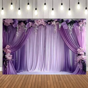 Hanging Purple Curtain Arch Flowers Banner Backdrop Background for Wedding Decoration Party Wall Decoration Photography