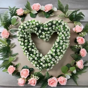 Hanging Rose Plant Garland Artificial Wedding Heart Shaped Flower Wreath for Home Wall Decoration
