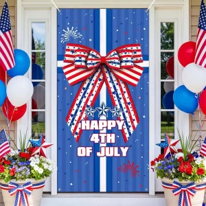 Happy 4th of July Door Cover for Front Door Independence Day Door Cover Indoor Outdoor Memorial Day Hanging Door Cover Banner
