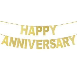 Happy Anniversary Pull Flag Gold Fishtail Fresh Retro Anniversary Celebration Outdoor Setup