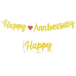 Happy Anniversary Wedding Birthday Party Themed Glitter Paper Heart Pattern Banner Garland Decorations
