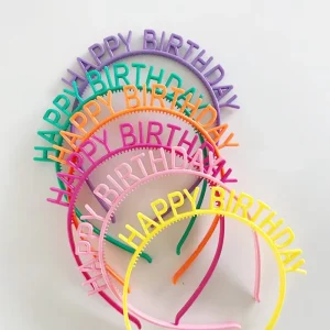 Happy Birthday 3D Plastic Headband Decorations for Girls Party Hat Colorful Macaron Design