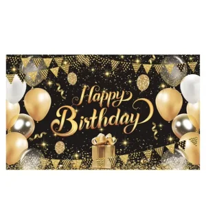 Happy Birthday Backdrop Banner Glitter Party Photo Background with Balloons Birthday Decorations for Photo Booth Celebration