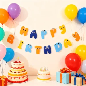 Happy Birthday Banner Cute Letters Eyes Hanging Colorful Felt Holiday Party Banner
