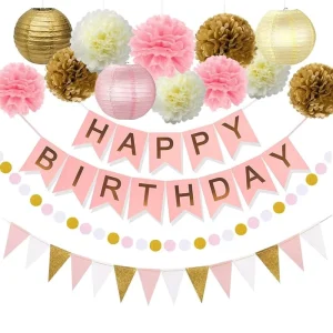 Happy Birthday Banner Paper Lanterns Gold Birthday Party Supplies