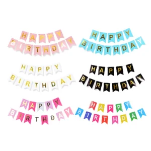 Happy Birthday Banner Pull Flag Gold Foil Letter Fish Tail Party Scene Layout Hanging Decoration