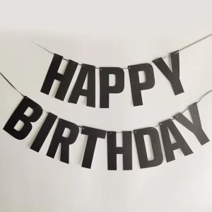Happy Birthday Black Leaf Alphabet Banner Garland Baby Shower Party Decorations with Letter Shape Paper Flag Colourful
