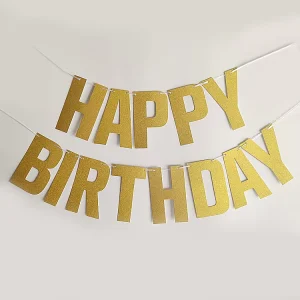 Happy Birthday Bunting Banner Shiny Gold Letters Child Party Supplies Colorful Durable Portable Paper Outdoor