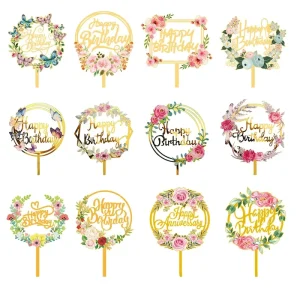 Happy Birthday Cake Topper Glitter Paper Cupcake Dessert Decor Supplies Graduation Ramadan School Thanksgiving Diwali Occasions