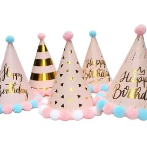 Happy Birthday Cone Hat Happy Birthday Paper Triangle Pompoms Hat For Kids Adults Party Costume Accessory Decor