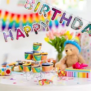Happy Birthday Confetti Paper Banner Garland Rainbow Color Letter Bunting Banner Creative Birthday Partyware