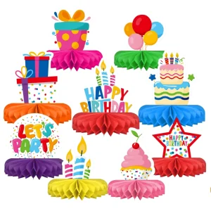 Happy Birthday Decorations Set Reusable Colorful Themed Honeycomb Centerpiece Kids Birthday Party Supplies
