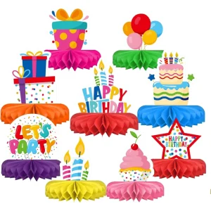 Happy Birthday Decorations Set-Reusable Colorful Themed Honeycomb Centerpiece Kids Birthday Party Supplies