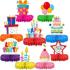 Happy Birthday Durable High quality Paper Decorations Set Colorful Themed Honeycomb Centerpiece Kids’ Birthday Party Supplies